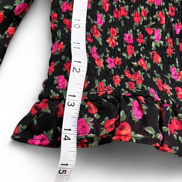 Art Class Women’s Cropped Black and Pink Floral Blouse with Sheer Sleeves - Picture 5 of 7